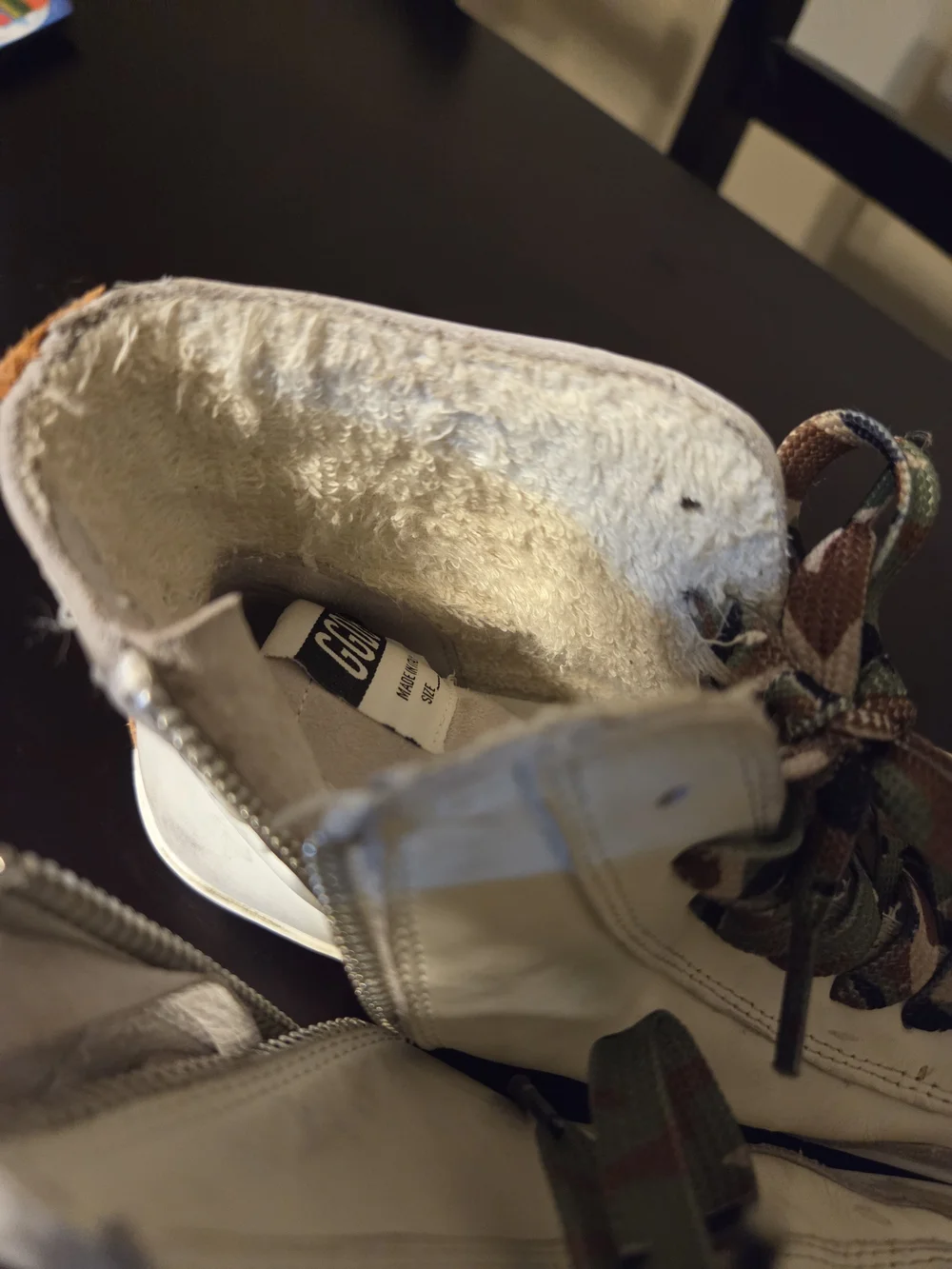 Golden Goose Kids White Sneakers with Blue Star and Camo Laces